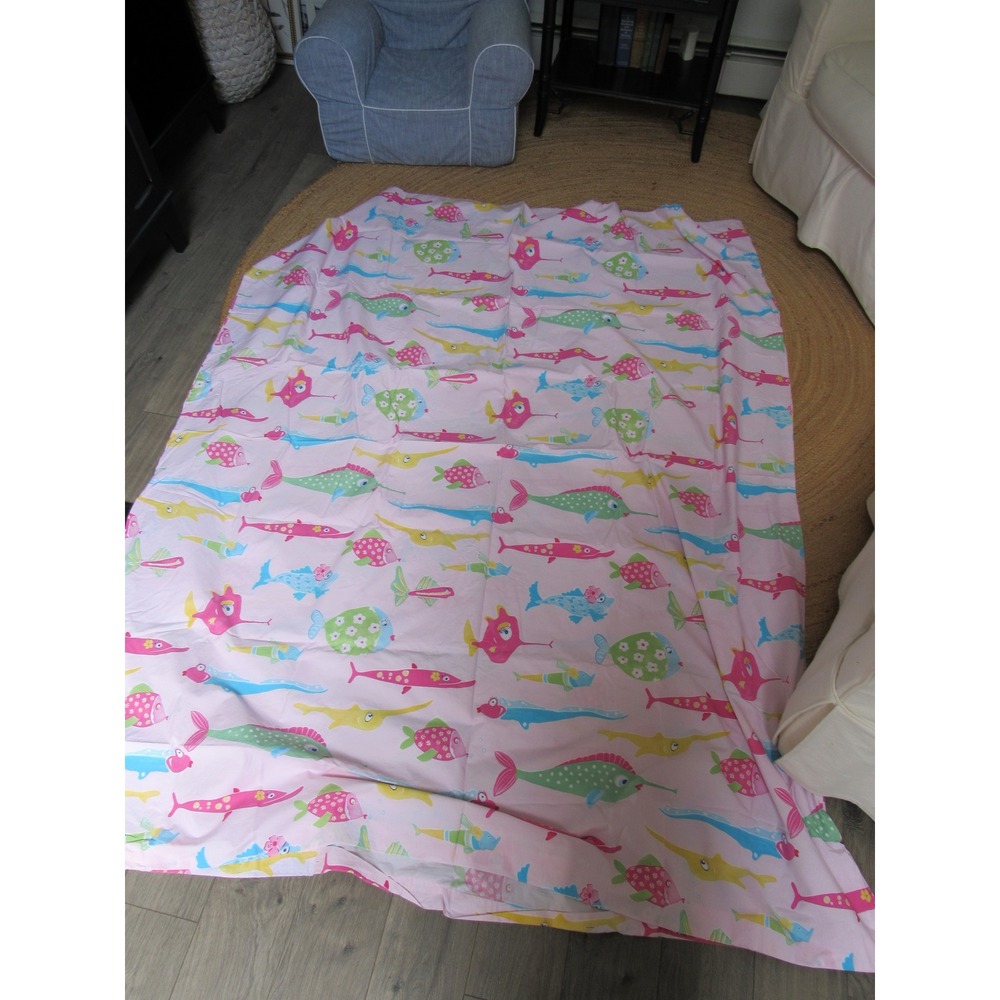 Pottery Barn Kids Twin Duvet Cover Organic Cotton Pink Funny Fish Bedding